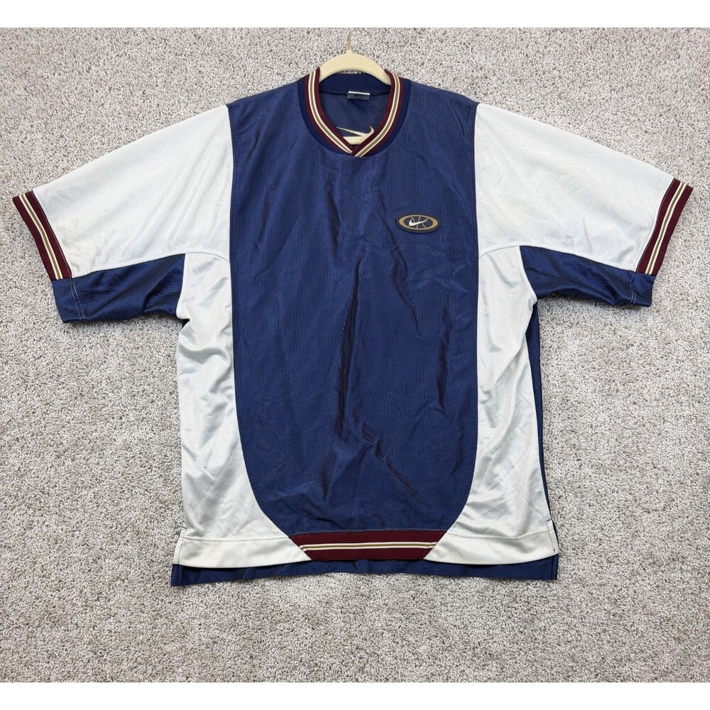 Vintage Nike Mens Large Navy White Colorblock Mesh Jersey Shirt Y2K 90s